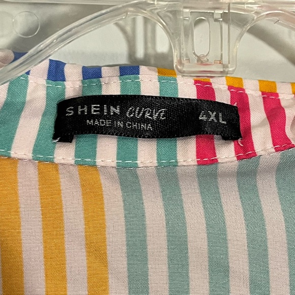 SHEIN Colorful Striped Button Down Shirt with Front Pocket - Picture 2 of 5